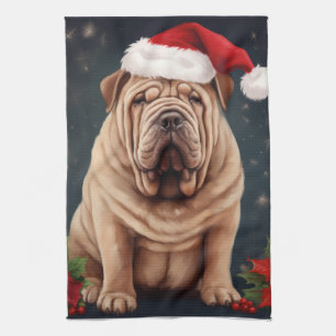 Linge De Cuisine Shar Pei Chien dans Noël de neige