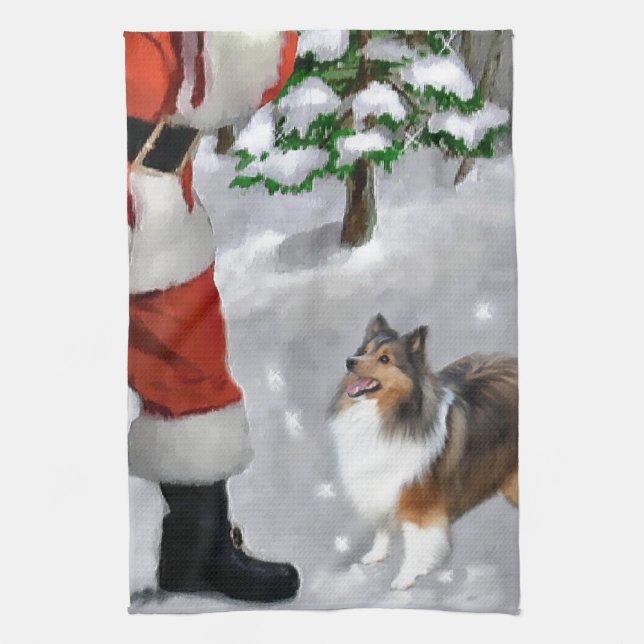 Linge De Cuisine Shetland Sheepdog Shelter Noël (Vertical)