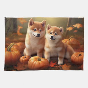 Linge De Cuisine Shiba Inu Chiot Automne Citrouille de plaisir