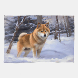 Linge De Cuisine Shiba Inu Laissez Neige Noël