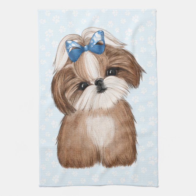 Linge De Cuisine Shih Tzu Blue Bow (Vertical)