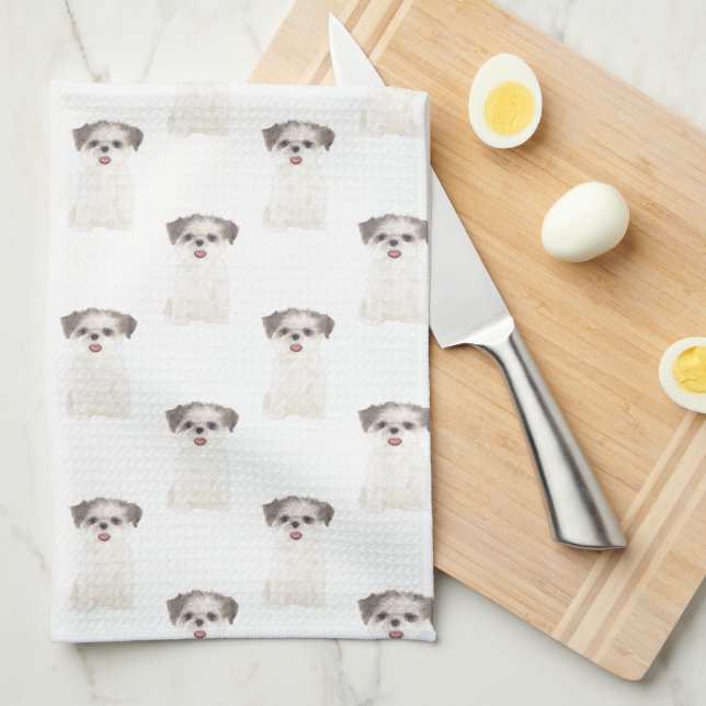 Linge De Cuisine Shih Tzu (Brown et blanc) (Quart Plié)