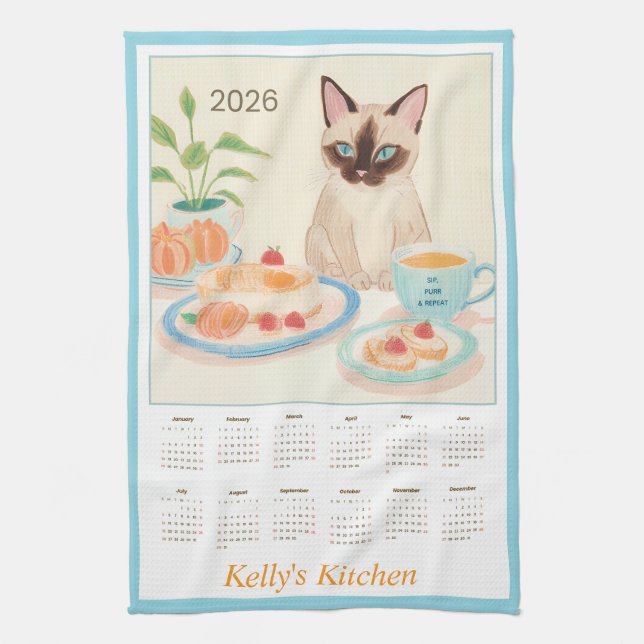 Linge De Cuisine Siamese Paws & Tea Time Kitchen Towel Calendar (Vertical)