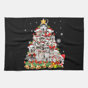 Linge De Cuisine Sibérie des lumières des arbres de Noël   chien xm