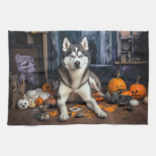 Linge De Cuisine Sibérie Husky Citrouille Halloween effrayant