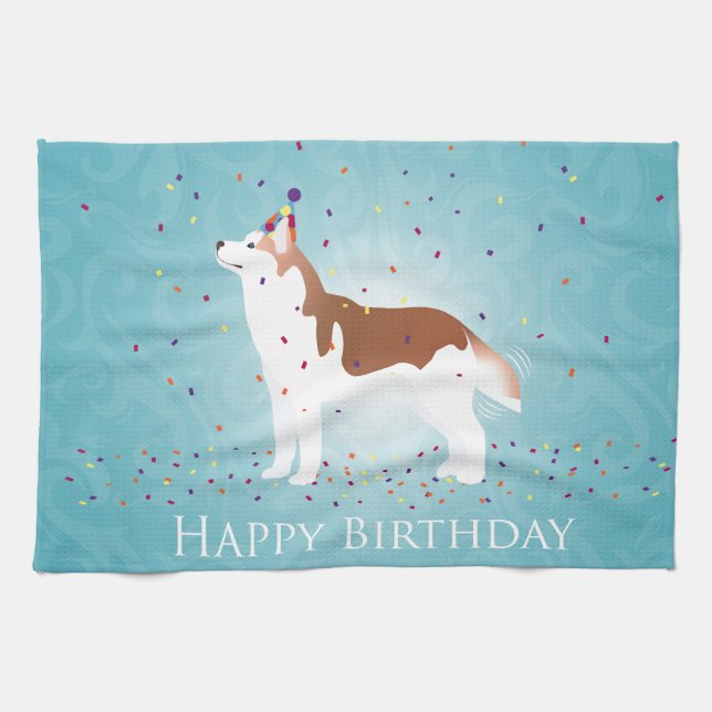 Linge De Cuisine Sibérie Husky - Rouge - Joyeux design d'anniversai (Horizontal)