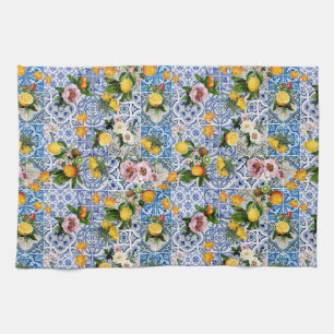 Linge De Cuisine Sicilian style with flowers and lemon