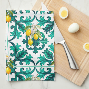 Linge De Cuisine sicilien, été, citron, mosaïque, vert,
