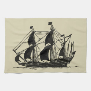 Linge De Cuisine Silhouette de bateau avec les voiles se