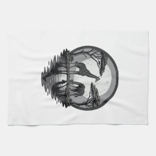 Linge De Cuisine Silhouette de girafe vintage sous la lune Safari V