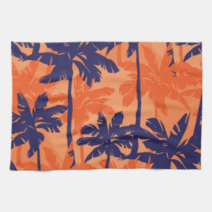 Linge De Cuisine Silhouette de palmier bleu, arrière - plan orange