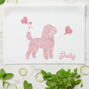 Linge De Cuisine Silhouette de Poodle Pastel Saint-Valentin Nom Per