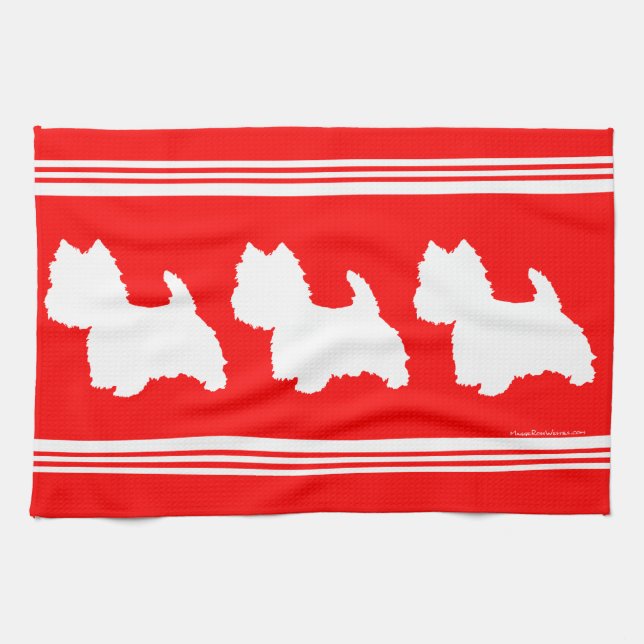 Linge De Cuisine Silhouette de Westie sur fond rouge (Horizontal)