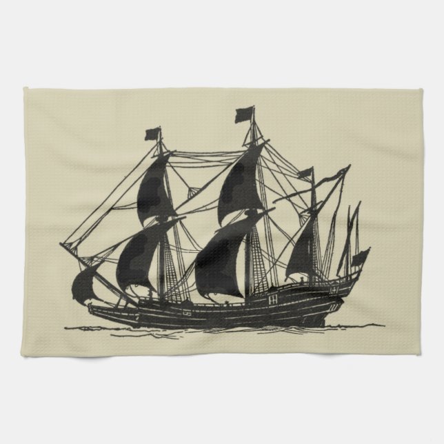 Linge De Cuisine Silhouette du navire avec voiles de billage (Horizontal)