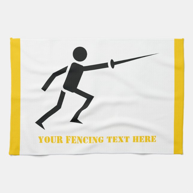 Linge De Cuisine Silhouette noire Fencer avec clôture d'épée person (Horizontal)