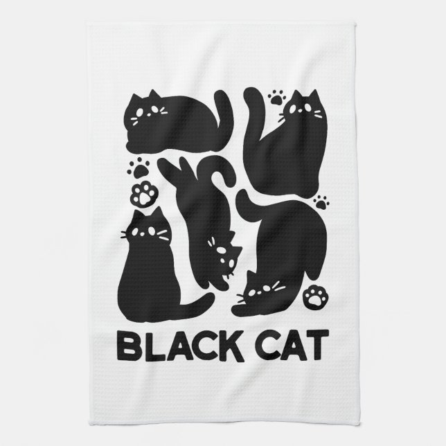 Linge De Cuisine Silhouettes de chat noir - Design Feline mignon (Vertical)