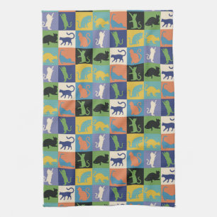 Linge De Cuisine Silhouettes de chats Cool colorées en Carré de cou