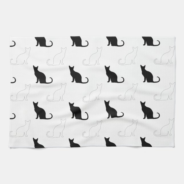 Linge De Cuisine Silhouettes de chats noirs et blancs (Horizontal)