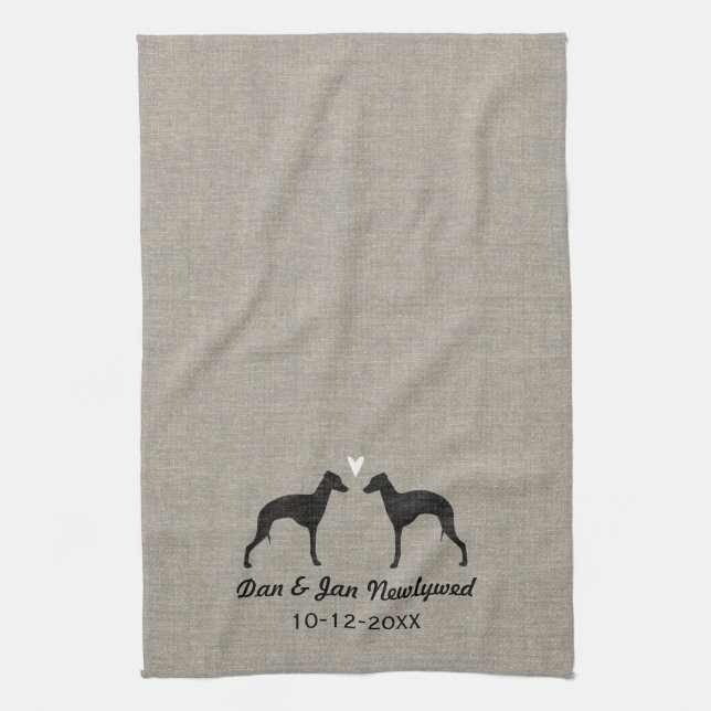 Linge De Cuisine Silhouettes de lévrier italien avec le coeur (Vertical)