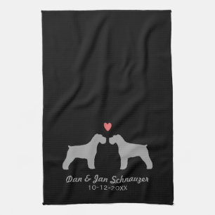 Linge De Cuisine Silhouettes de Schnauzer avec cœur et texte