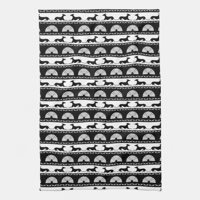 Linge De Cuisine Silhouettes Gris Noir Blanc Art Déco Ventilateur (Vertical)