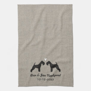 Linge De Cuisine Silhouettes Lakeland Terrier avec coeur et texte