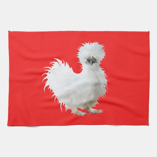 Linge De Cuisine Silkie Chicken on Red (Horizontal)