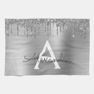 Linge De Cuisine Silver Glitter Brushed metal Monogram