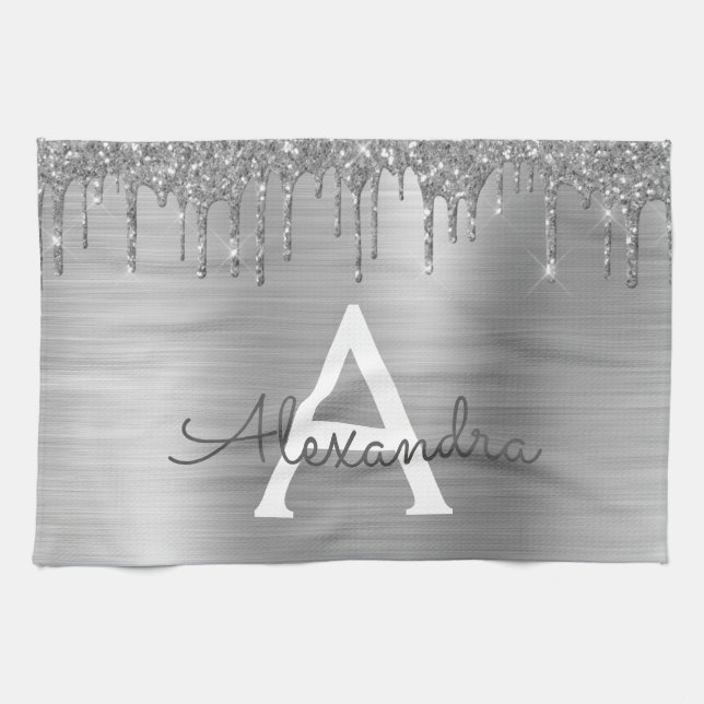 Linge De Cuisine Silver Glitter Brushed metal Monogram (Horizontal)