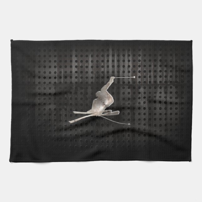 Linge De Cuisine Ski de neige ; Noir frais (Horizontal)