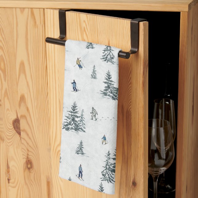 Linge De Cuisine Skieurs alpins et yétis cachés - Ski alpin (Pliage en tiers)