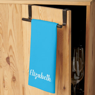 Linge De Cuisine Sky Blue Solid Color Nom de la typographie personn