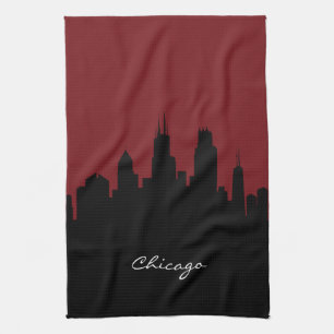 Linge De Cuisine Skyline de Chicago  Rouge foncé