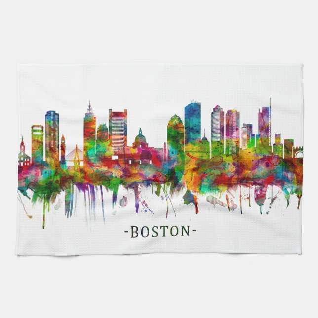 Linge De Cuisine Skyline du Massachusetts de Boston (Horizontal)