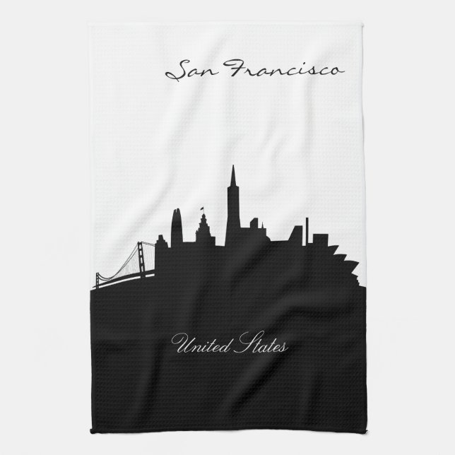 Linge De Cuisine Skyline San Francisco noir et blanc (Vertical)