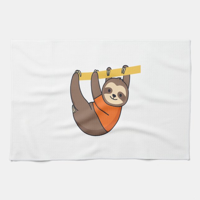 Linge De Cuisine Sloth Hanging on Branch with Orange (Horizontal)
