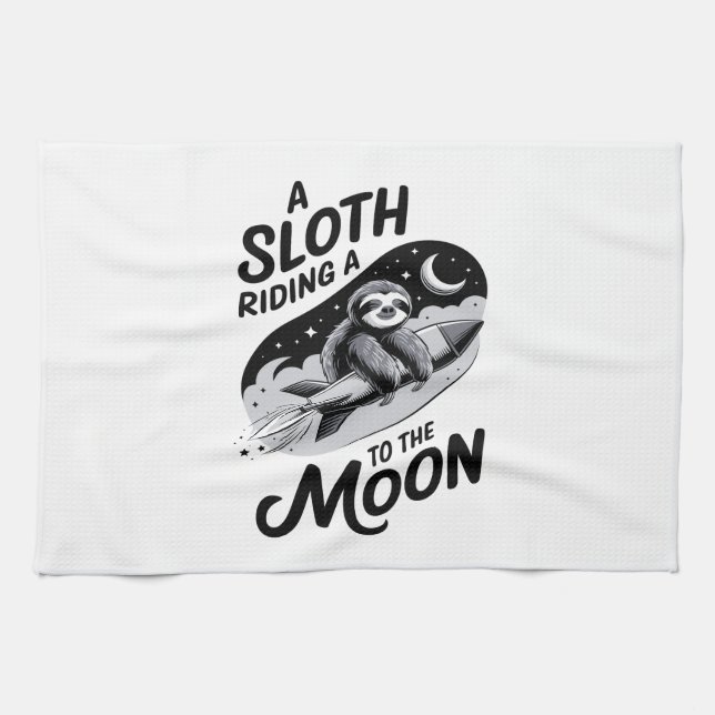 Linge De Cuisine Sloth Riding a Rocket to the Moon (Horizontal)
