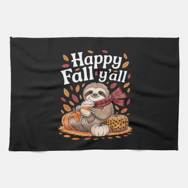 Linge De Cuisine Sloth tenant citrouille épices heureux automne Yal (Horizontal)