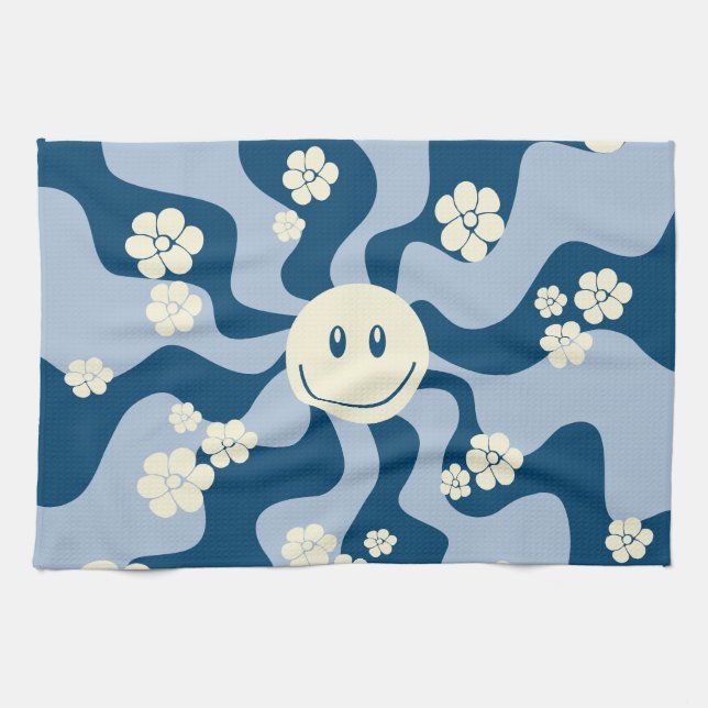 Linge De Cuisine Smile - Bleu foncé, Bleu clair et Crème (Horizontal)