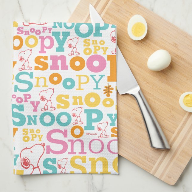 Linge De Cuisine Snoopy Pastel Text Pattern (Quart Plié)