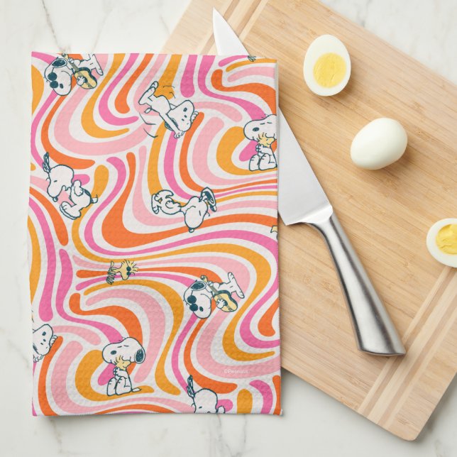 Linge De Cuisine Snoopy & Woodstock Super Vibes Motif orange (Quart Plié)