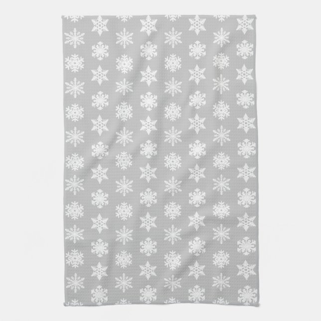 Linge De Cuisine Snowflakes Ikat - Gris et blanc argenté (Vertical)