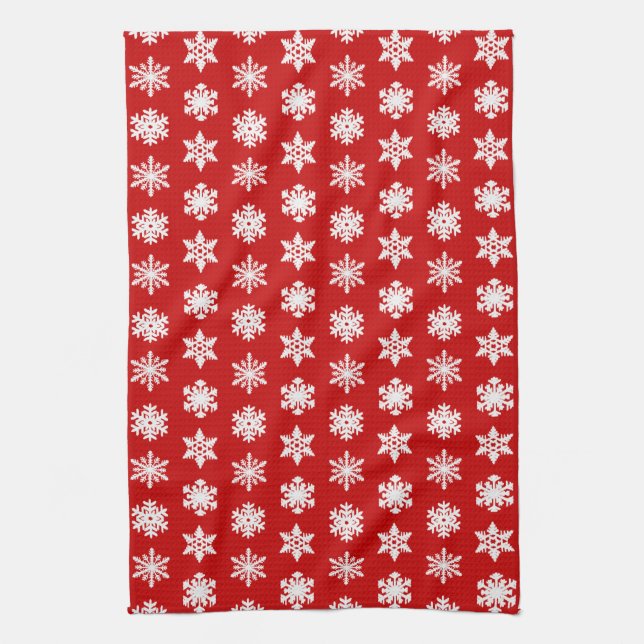 Linge De Cuisine Snowflakes Ikat - Rouge foncé et blanc (Vertical)