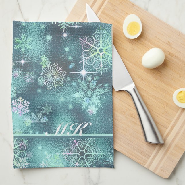 Linge De Cuisine Snowflakes le plus beau Motif ID Turquoise846 (Quart Plié)