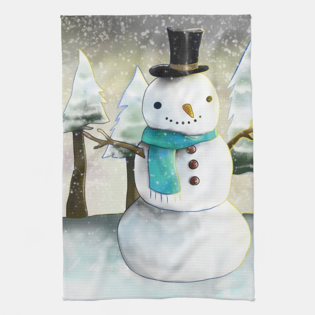 Linge De Cuisine Snowman en hiver sur la scène de Noël (Vertical)