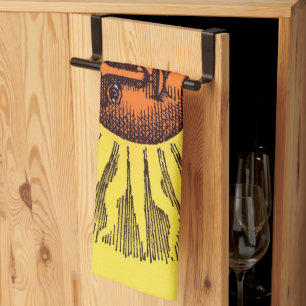 Linge De Cuisine Soleil Hippie Souriant Jaune Céleste Vintage