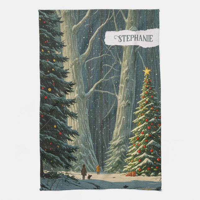 Linge De Cuisine Solstice Spruce Noël personnalisé (Vertical)