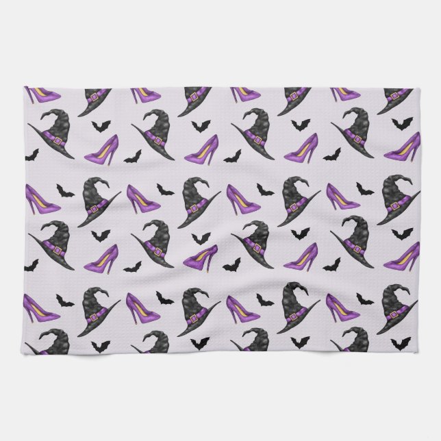 Linge De Cuisine Sorcière Casquette Lilac Talons avec chauves-souri (Horizontal)