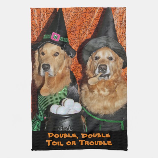 Linge De Cuisine Sorcières de Halloween de golden retriever (Vertical)