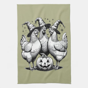 Linge De Cuisine Sorcières de poulet drôle d'Halloween sorcière vin